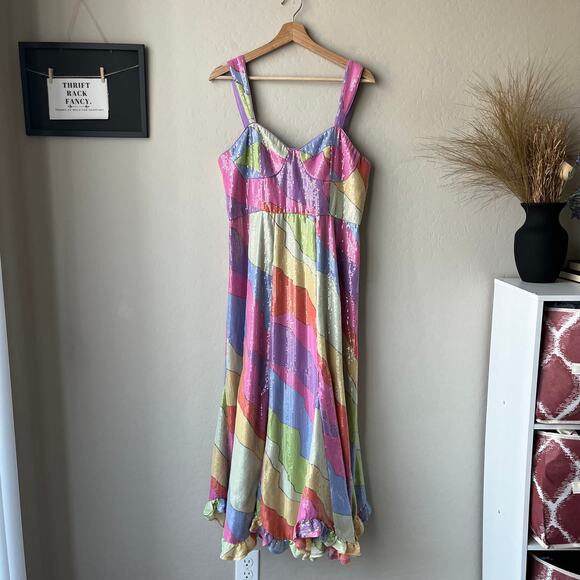 Hutch Dress Anthropologie Pastel Multicolor Sequined‎ Bustier Maxi Dress Size 8 - Picture 2 of 13